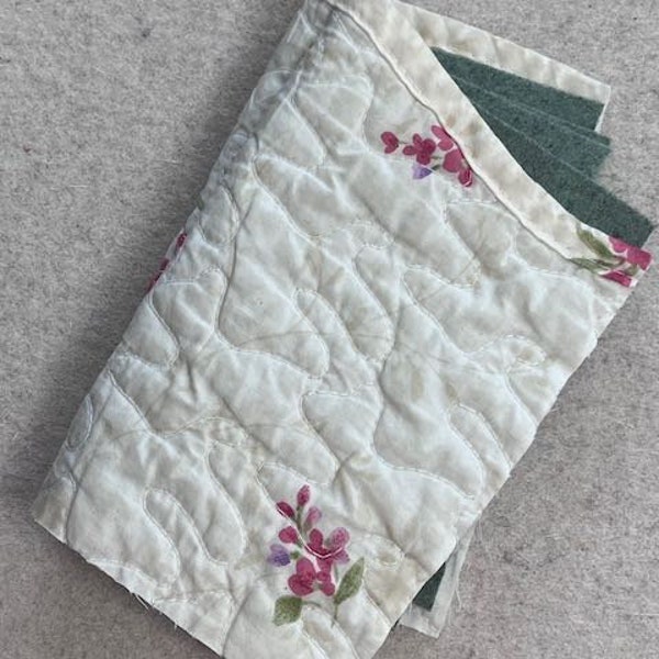 Vintage Posies Cutter Quilt Green Felted Wool Journal Slow Stitch Junk Journal Embroidery Fiber Art Roses