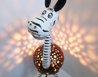 Zebra Lover's Treasure: Handmade Wooden Base Table Lamp