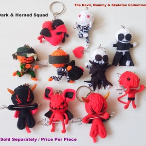 Handmade Dark Devil Voodoo Doll Keychain - Horned Mummy Skeleton Charm #7