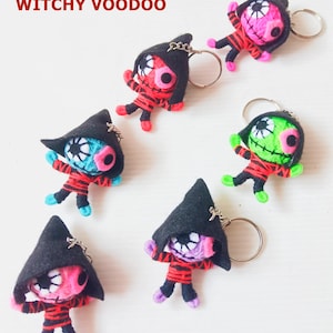Unique Witch Voodoo Doll Keychain – Handmade Big Eye String Doll with Triangle Hat #4