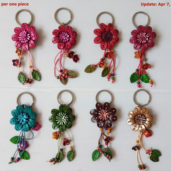 Genuine Leather Handcraft Keychain Women Fashion Flower KeyRing Purse Handbag Charm Accessories No.14-2-1