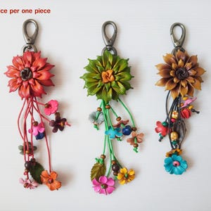 Artisanat en cuir véritable porte-clés femmes mode fleur porte-clés sac à main sac à main charme accessoires n ° 05-2