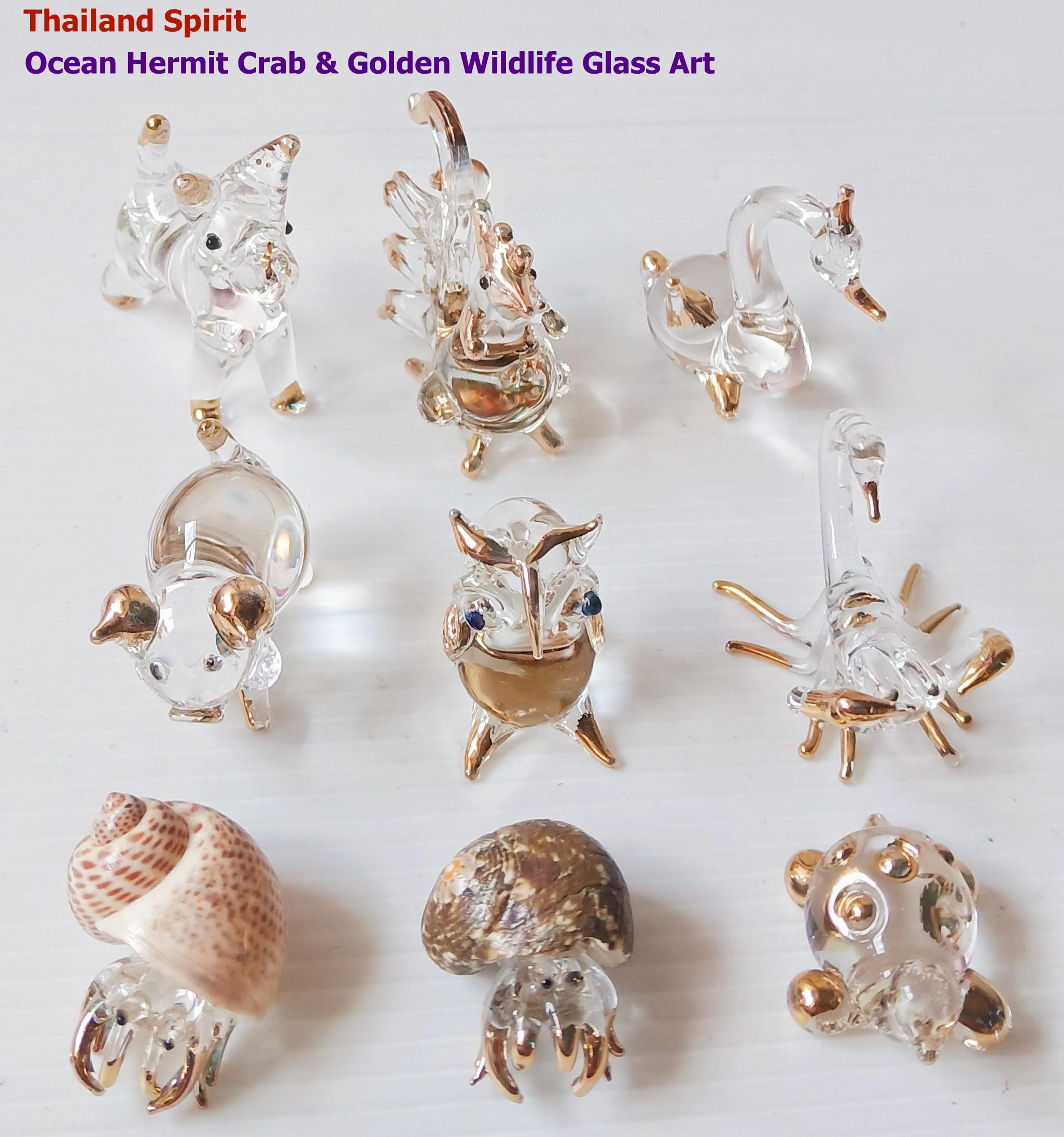 Glass Hermit Crab Shell Swan Owl Scorpion Turtle Figurine Hand