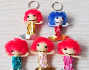 Shimmering Mermaid Voodoo Doll Keychain - Handmade Sequin Sea