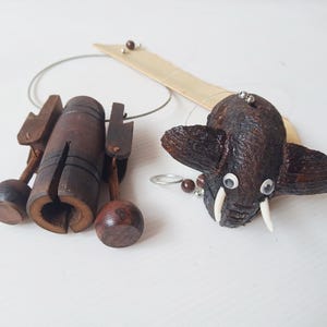 Elephant Cow Bell Wind Chime Wooden Coconut Shell Hanging Decor Rustic Boho Garden Ornament