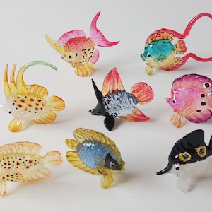 Hand Blown Glass Fish Figurine Set Ocean Animal Miniature Art Tropical Fish Decor #6-2