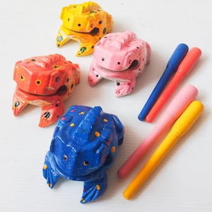 Hand-Painted Wooden Croaking Frog Musical Instrument - Colorful Artisan Percussion Frog - Pick Your Color #1