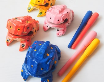 Hand-Painted Wooden Croaking Frog Musical Instrument - Colorful Artisan Percussion Frog - Pick Your Color #1