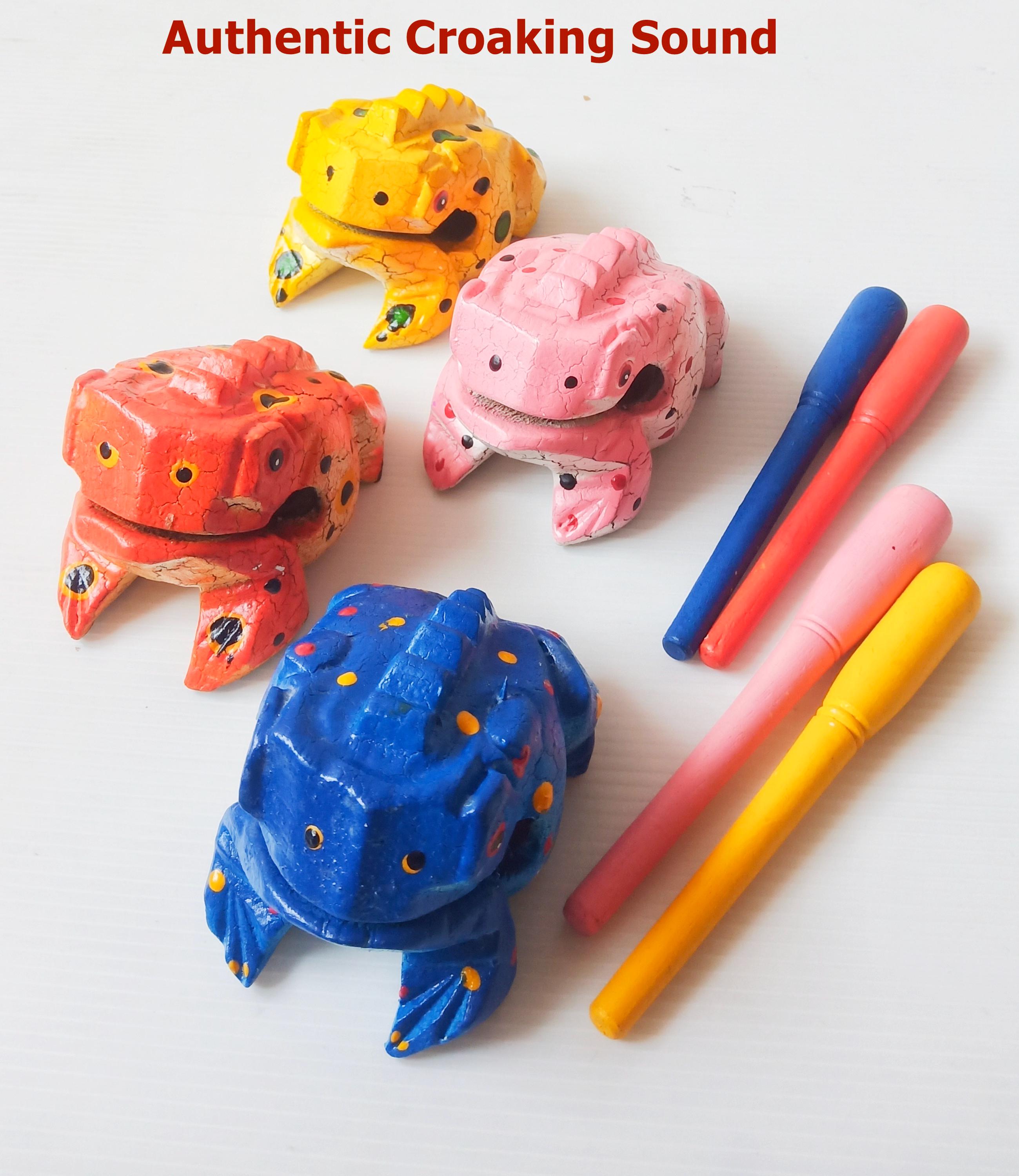 Hand-painted Wooden Croaking Frog Musical Instrument - Colorful