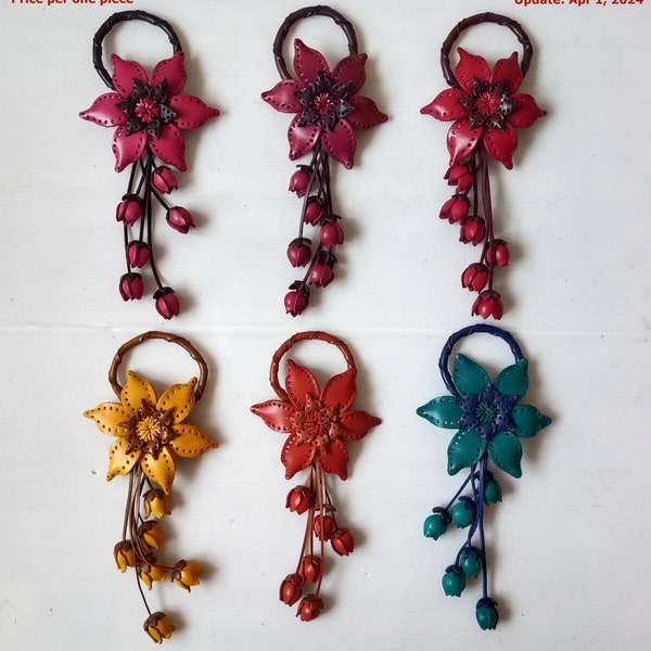 Genuine Leather Handcraft Keychain Women Fashion Flower KeyRing Purse Handbag Charm Accessories No.10-2-1