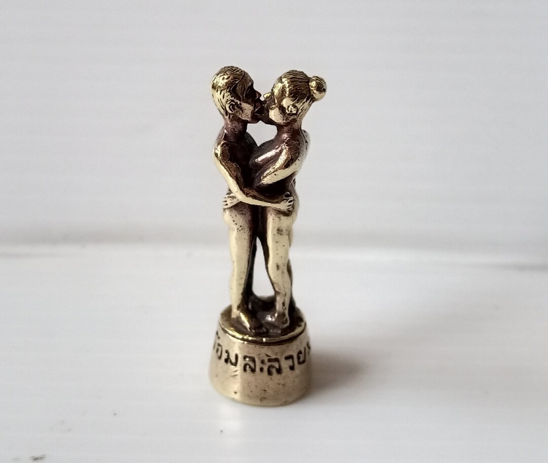 Small Brass Figurine: Man and Woman in Loving Embrace - 1.5-inch Height ...