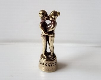 Small Brass Figurine: Man and Woman in Loving Embrace - 1.5-inch Height