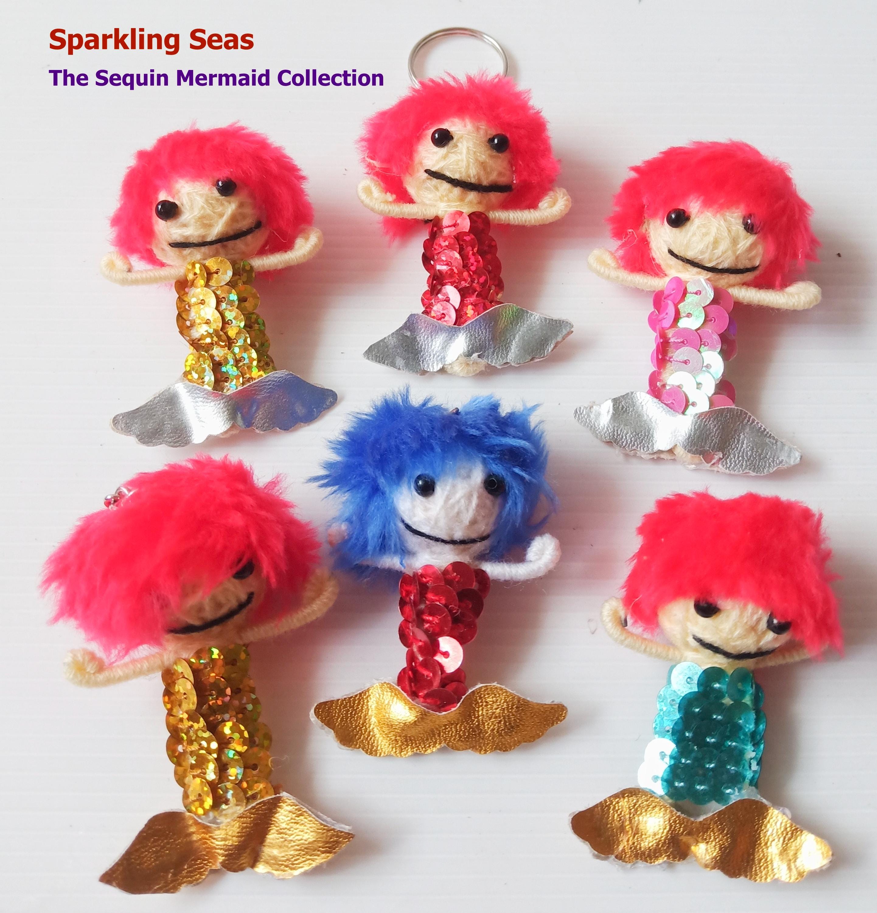 Shimmering Mermaid Voodoo Doll Keychain - Handmade Sequin Sea
