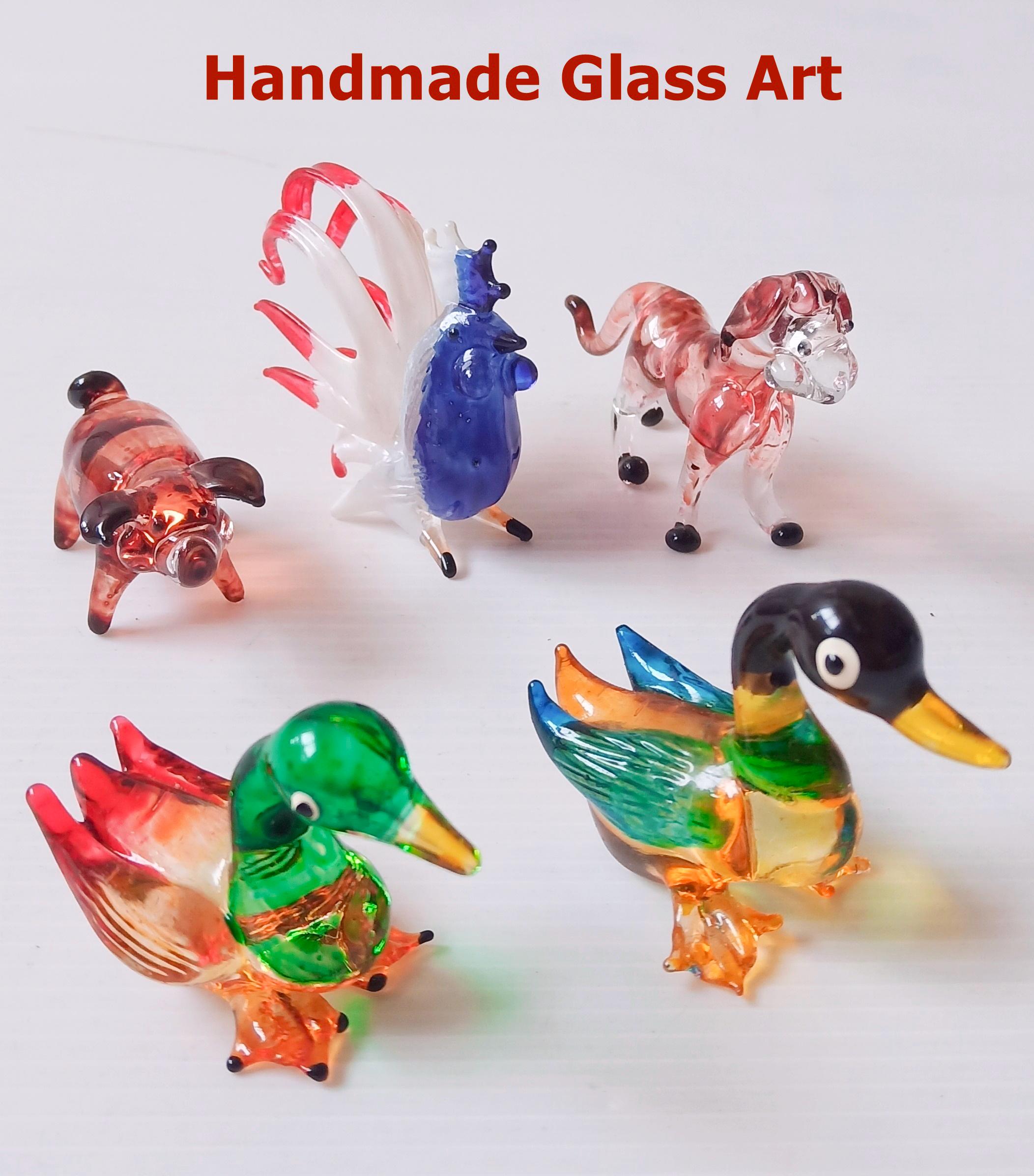 Glass Rooster Duck Pig Dog Farmyard Animal Figurine Hand Blown Art