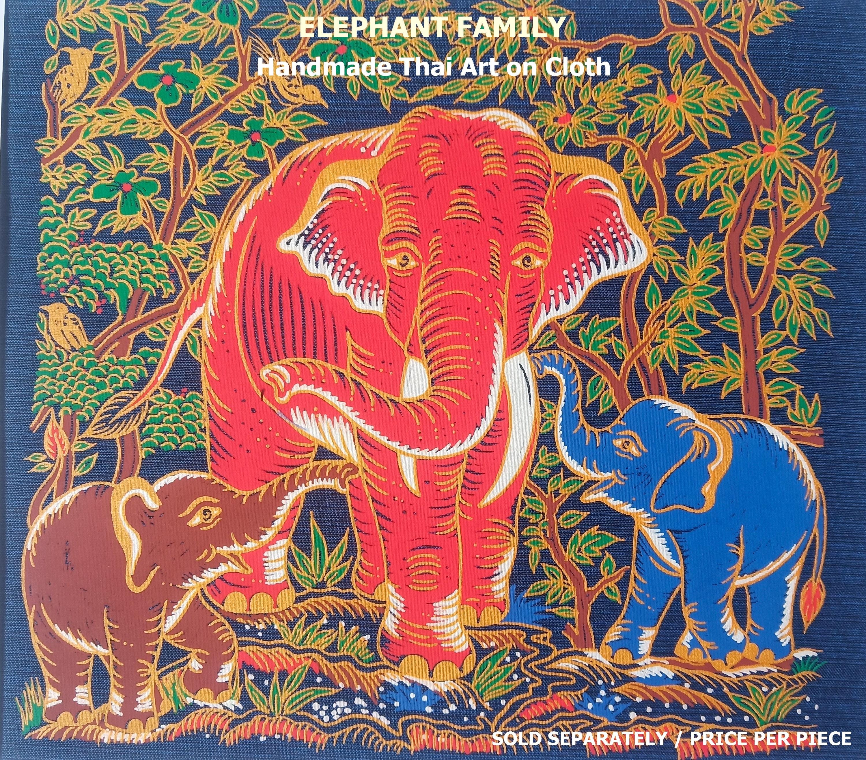 Thai Elephant Art Print: Screen Printed Cloth, Regal Decor No.11