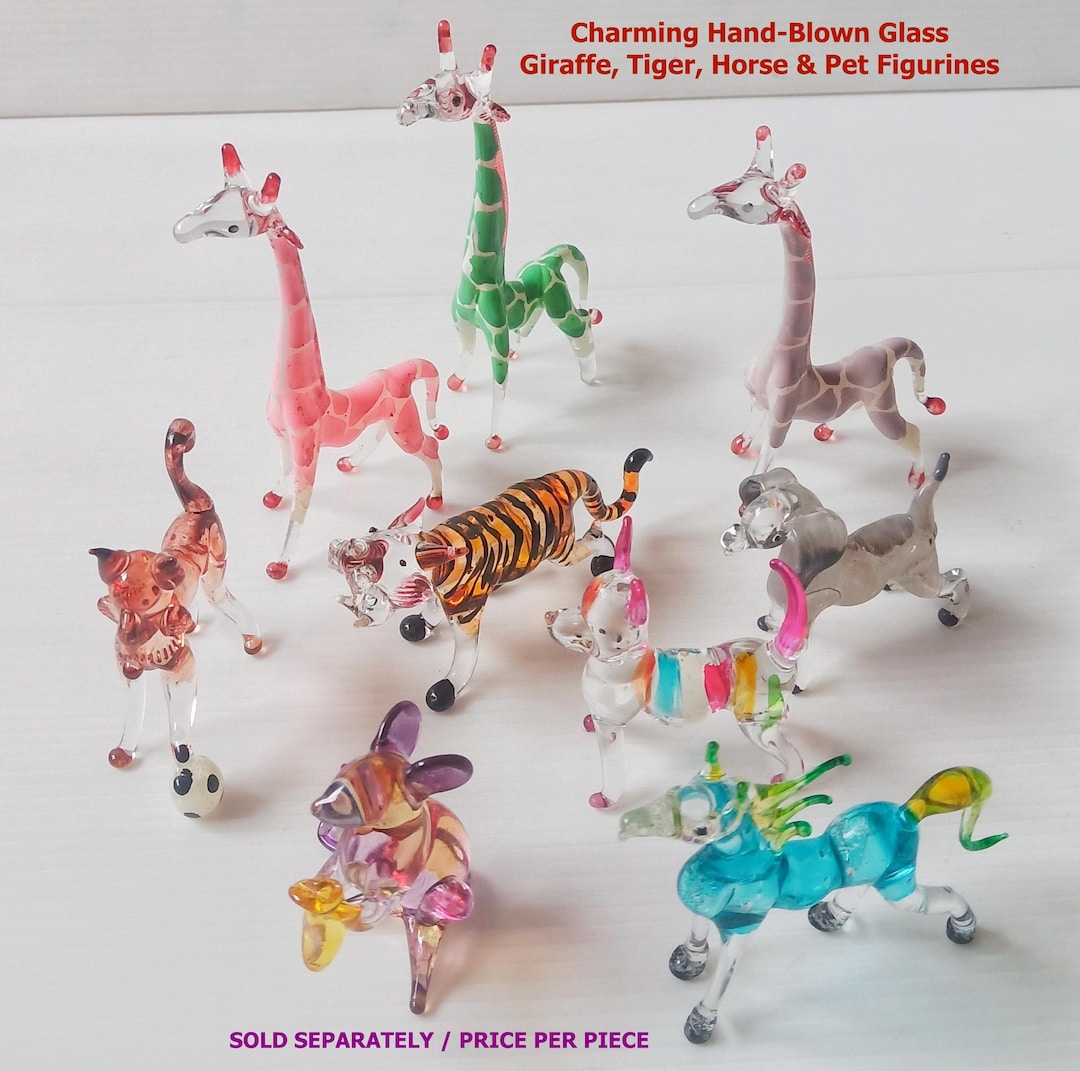 Glass Giraffe Tiger Cat Ball Horse Dog Mouse Figurine Art No.28-1