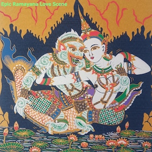 Hanuman Ramayana Art Print: Traditional Thai Cloth Picture No.N-2