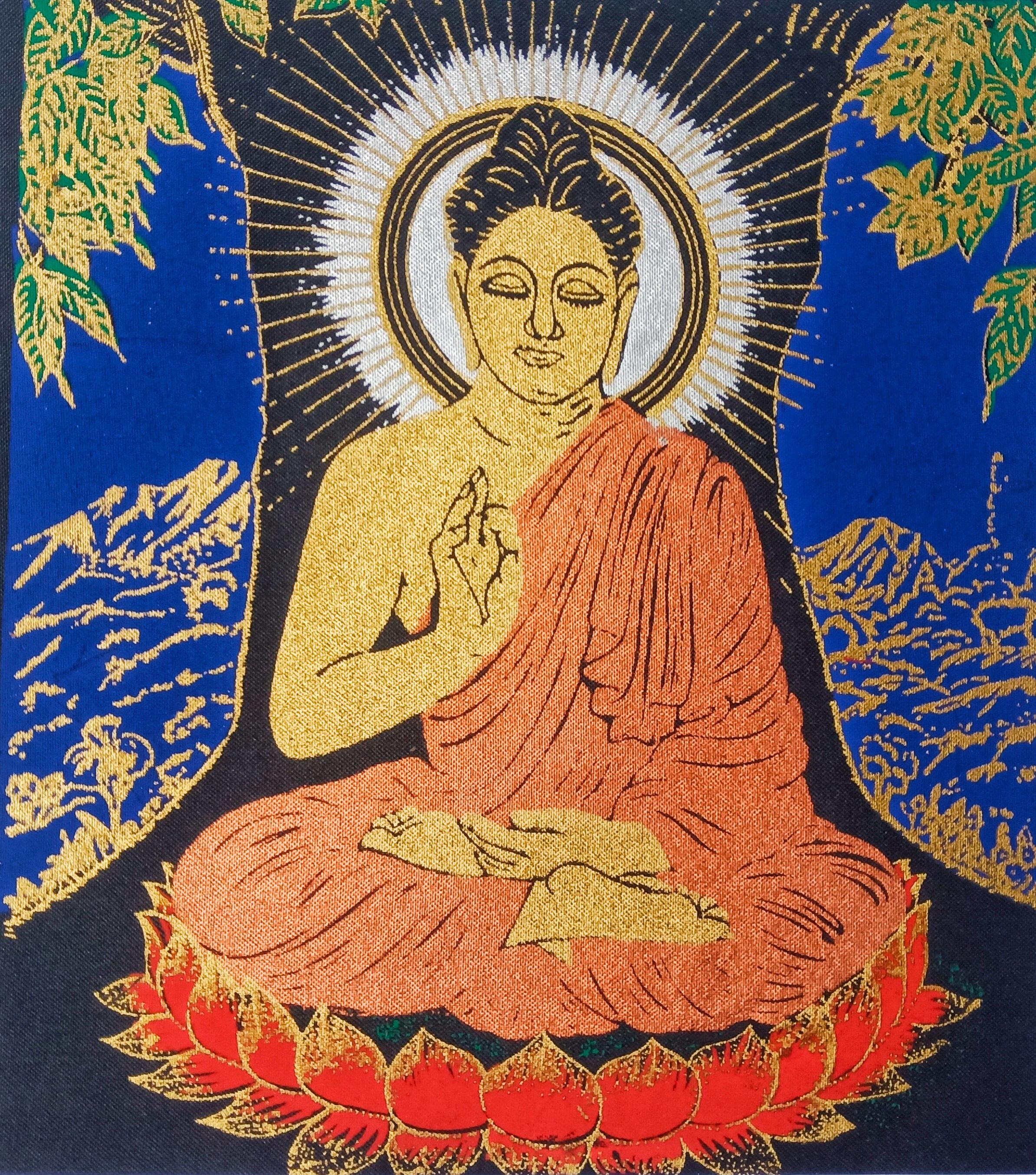 日本画　絵画　仏陀　Buddha アジアン　値下げ Exquisite Thai Art Prints on Cloth No.4 - Peaceful Buddha Art for