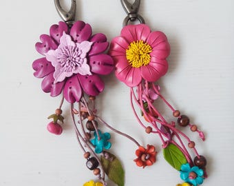 Genuine Leather Flower Keychain Purse Charm No.17