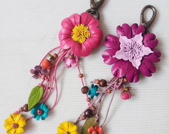 Echtes Leder Blumen Schlüsselanhänger Geldbörse Charm No.17