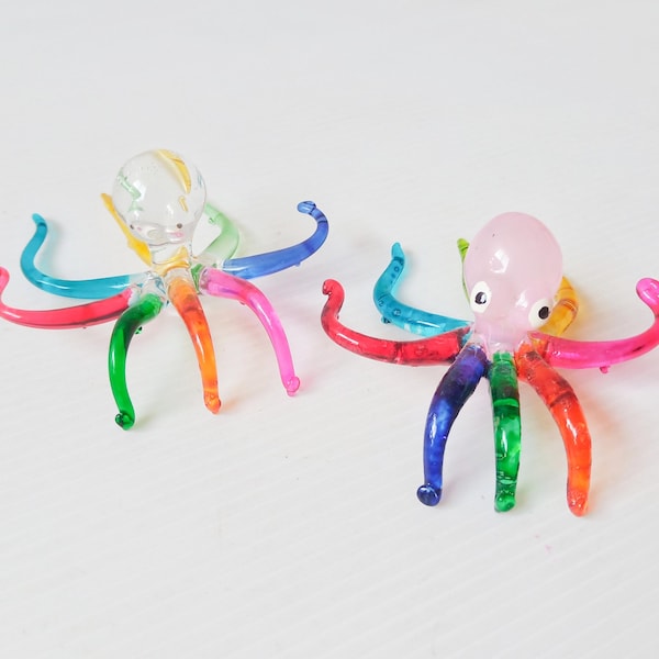 Hand Blown Glass Octopus Figurine Miniature Sea Animal Collectible Art Decor #6-3