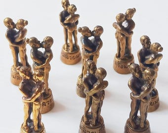 Small Brass Figurine Loving Couple Embrace Sculpture Miniature Love Attraction Charm