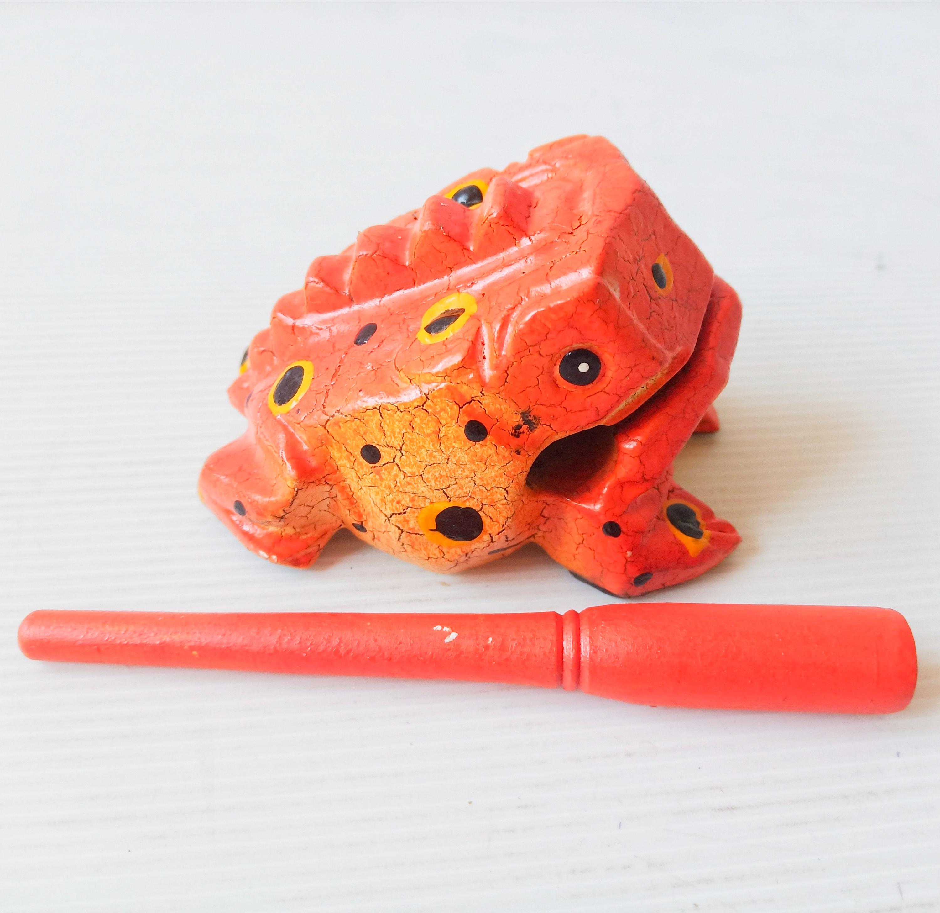 Hand-painted Wooden Croaking Frog Musical Instrument - Colorful