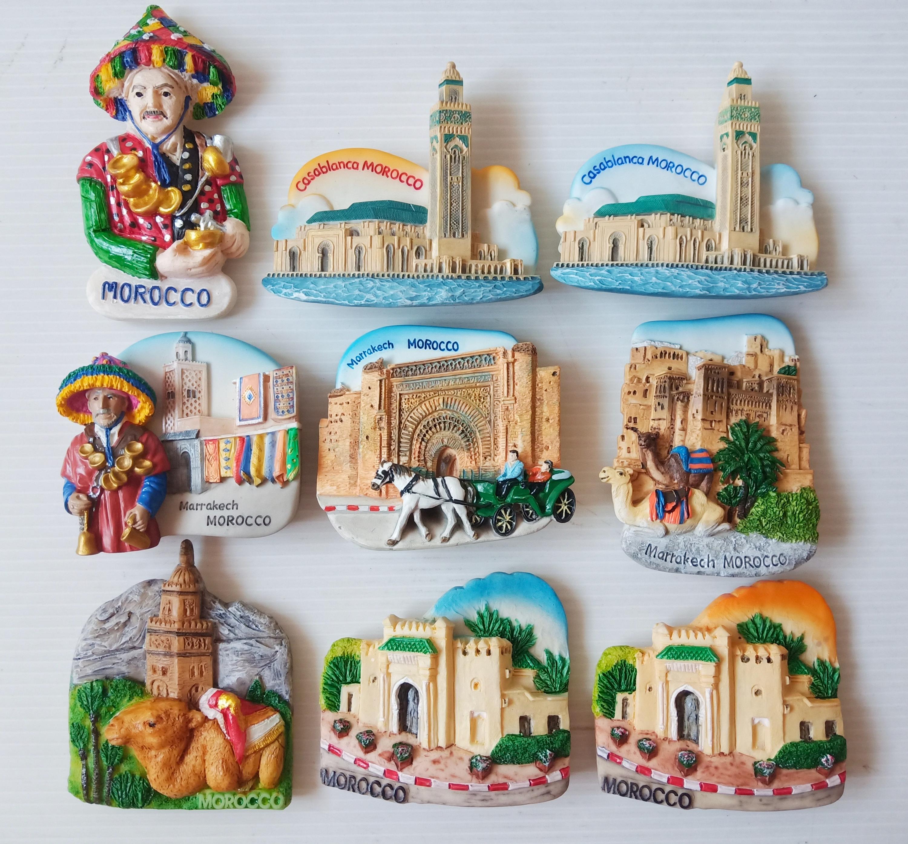モロッコ 38年前購入　ビンテージ　maroc　imari　3点セット　匿名配送 Morocco Landmark Souvenir Magnet Collection Gift for Refrigerator