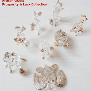 Glass Turtle Sheep Cat Pig Mouse Figurine Gold Trimmed Miniature Art No.3-2