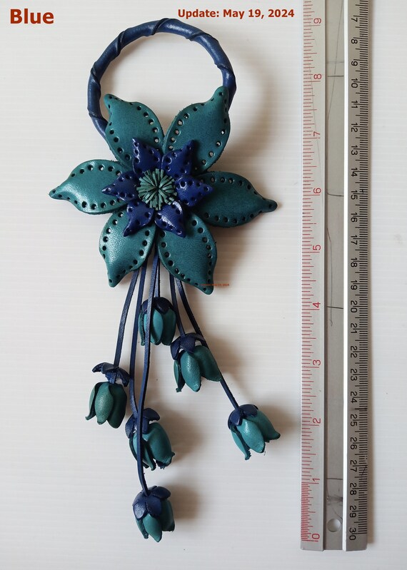 Portachiavi In Vera Pelle A Forma Di Fiore - Accessorio Boho Per Borsa E Chiavi - 4