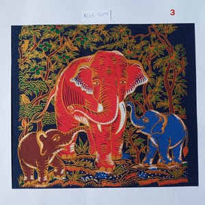Exquisite Thai Art Prints on Cloth No.11 - Majestic Elephant: A Regal and Powerful Animal Art Piece