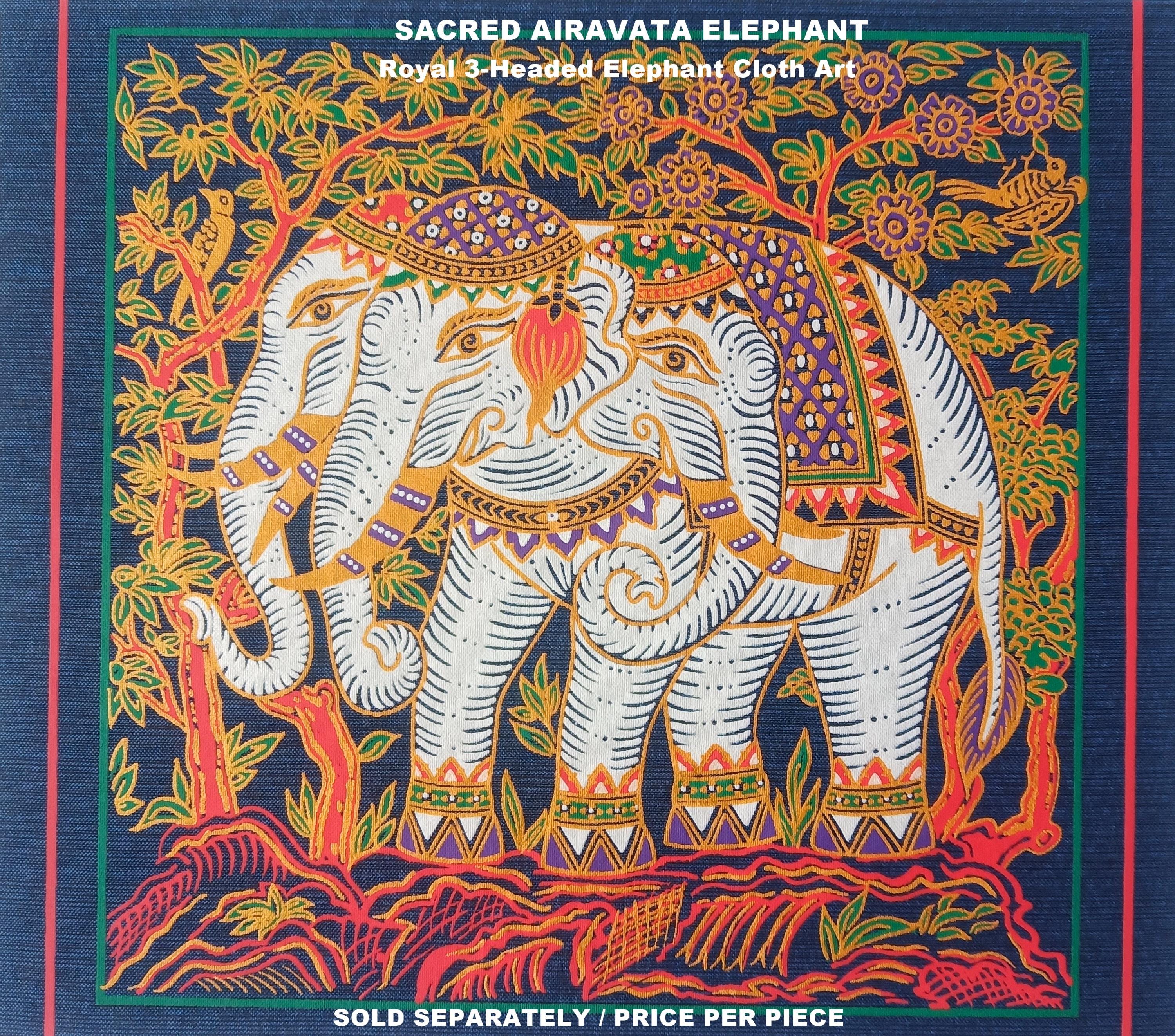 Thai Elephant Art Print: Screen Printed Cloth, Regal Decor No.11