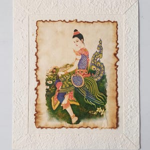 Antique Kinnaree Mythical Art Print on Thai Saa Paper Wall Decor #3 image 2