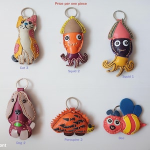 Llavero de cuero con forma de animal para bolso de mano, regalo hecho a mano