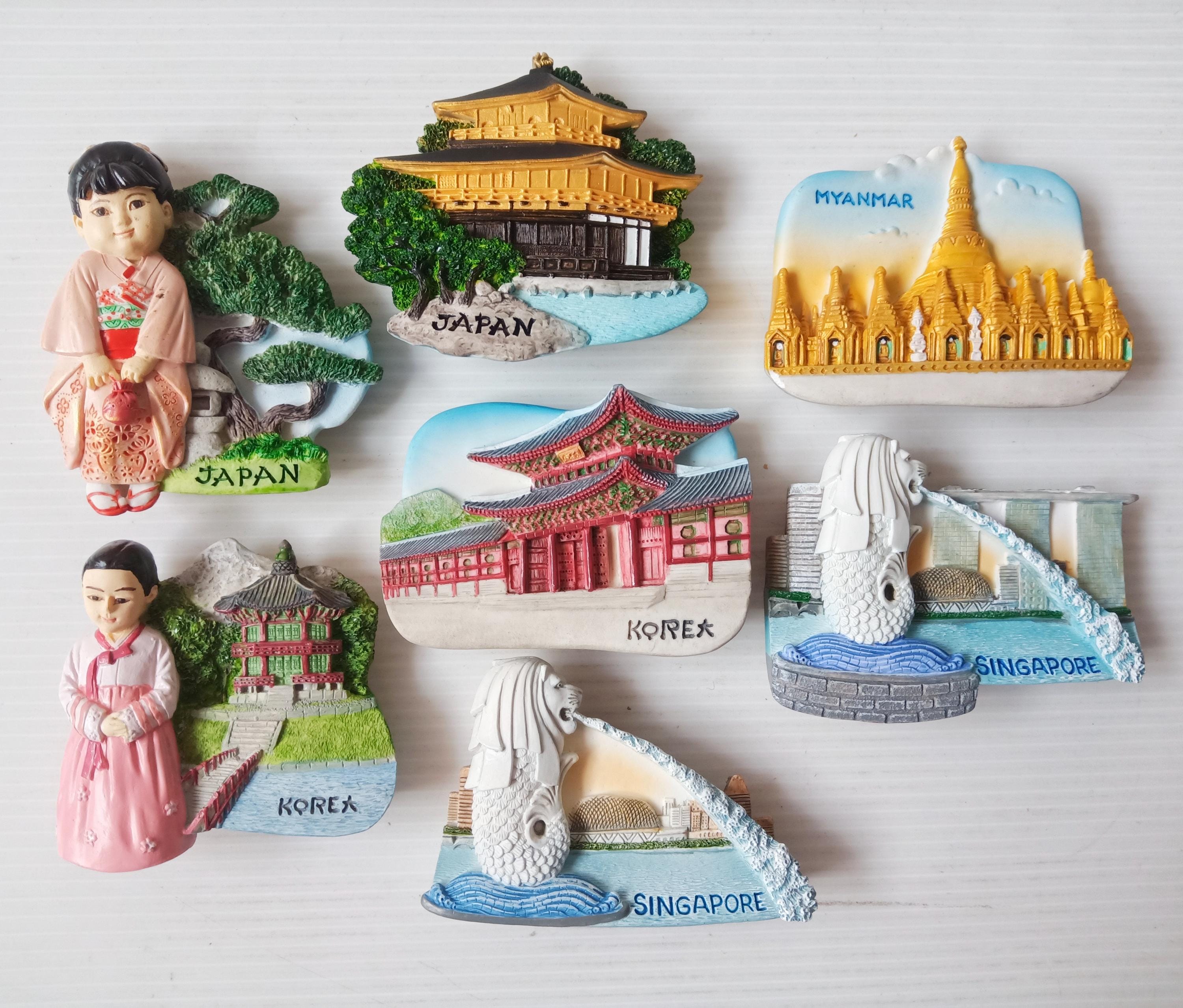 Japan Korea Singapore Myanmar Landmark Souvenir Magnet Collection