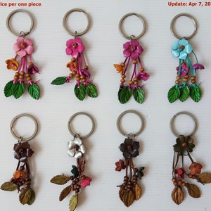 Genuine Leather Handcraft Keychain Women Fashion Flower KeyRing Purse Handbag Charm Accessories No.14-3