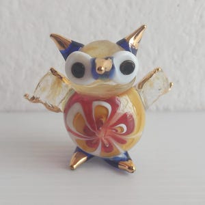 Hand Blown Glass Owl Figurine: Miniature Art Glass Decor  No.32