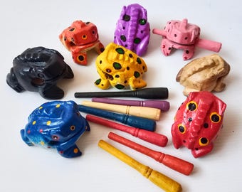 Handcrafted Wooden Croaking Frog Musical Instrument Colorful Hand