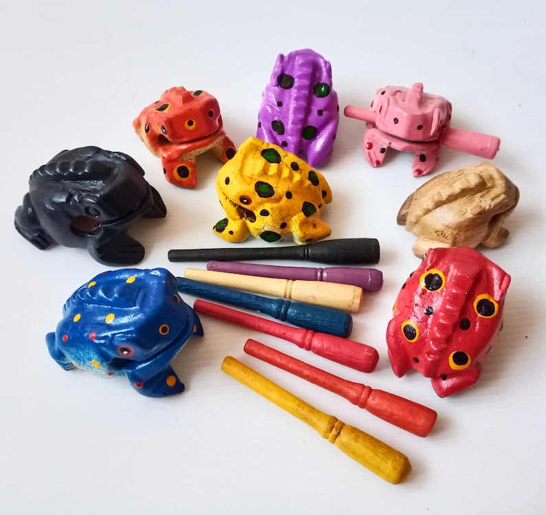Little Frog Instrument Handcrafted Wooden Croaking Frog Musical Instrument Colorful Hand ...
