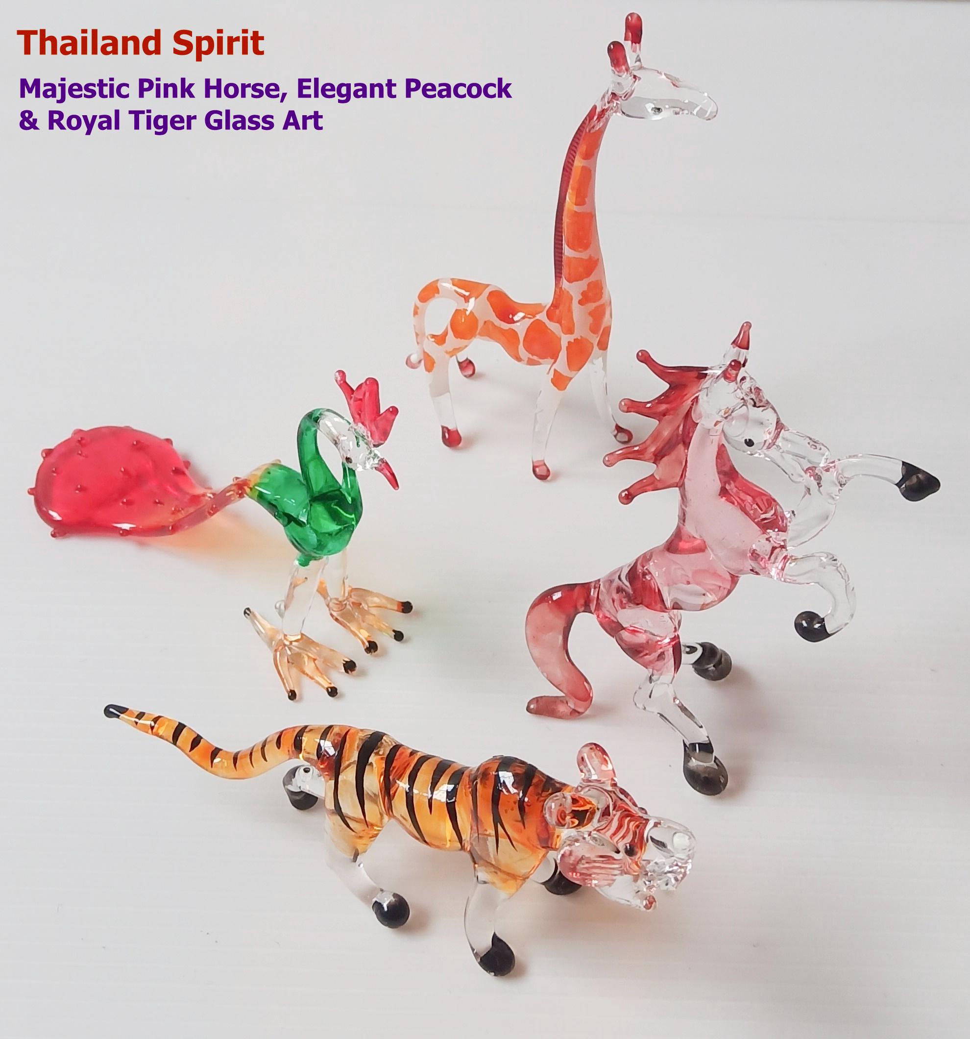 Glass Horse Peacock Giraffe Tiger Animal Figurine Gradient Hand
