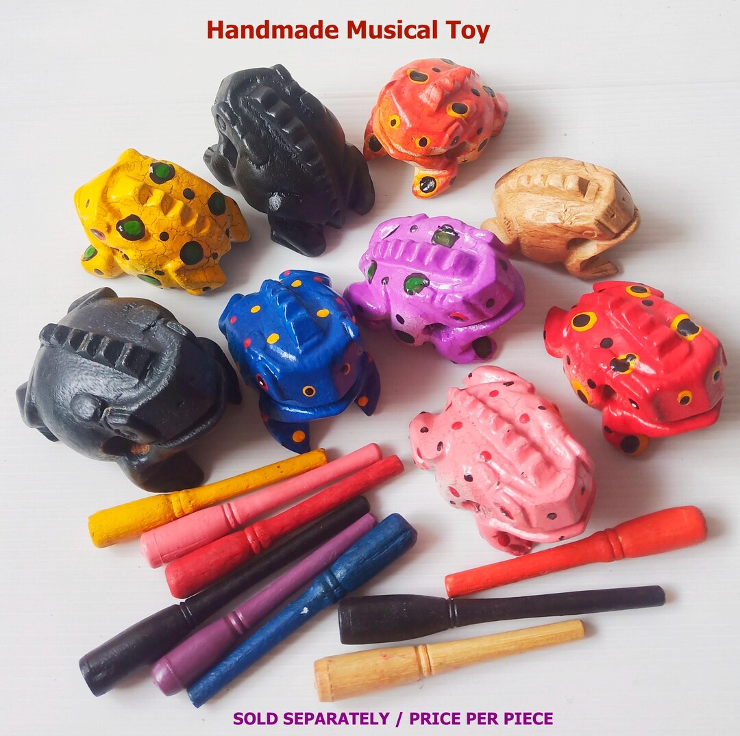 Handcrafted Wooden Croaking Frog Musical Instrument Colorful Hand