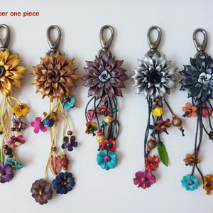 Echtes Leder Handwerk Keychain Frauen Mode Blume KeyRing Geldbörse Handtasche Charme Zubehör No.05-3