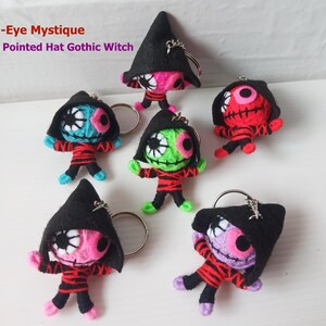 Handmade Witch Voodoo Doll Keychain - Big Eye String Doll Triangle Hat #4