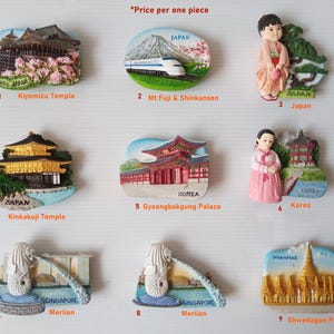 Japan Korea Singapore Myanmar Landmark Souvenir Magnet Collection Gift for Refrigerator