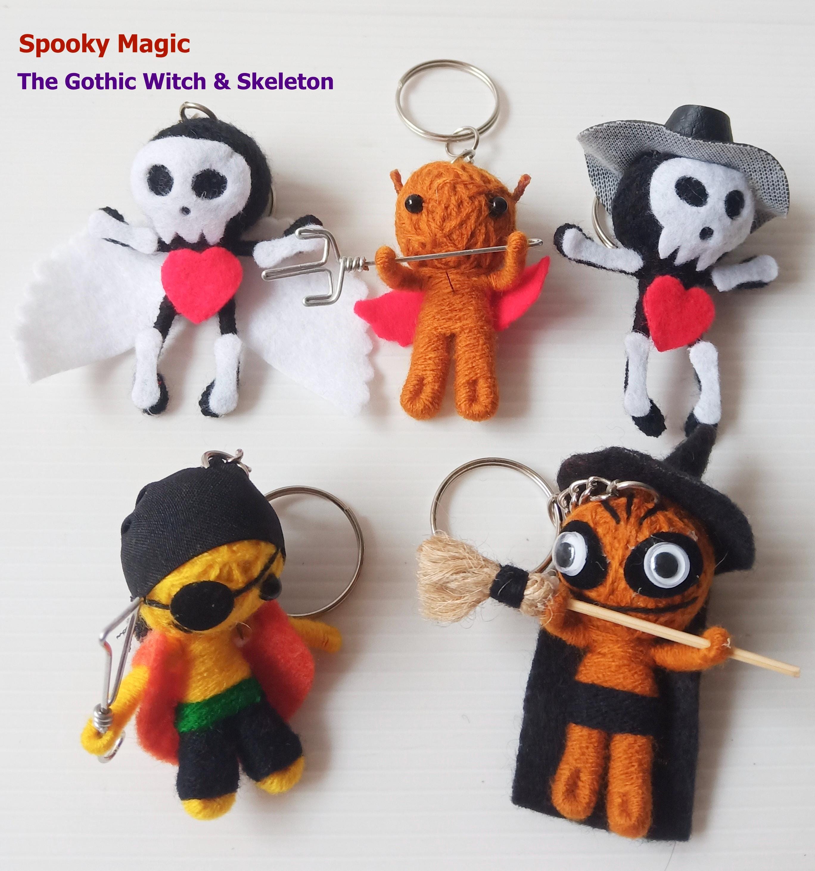 Spooky Voodoo Doll Keychain - Gothic Skeleton & Witch Fantasy Bag