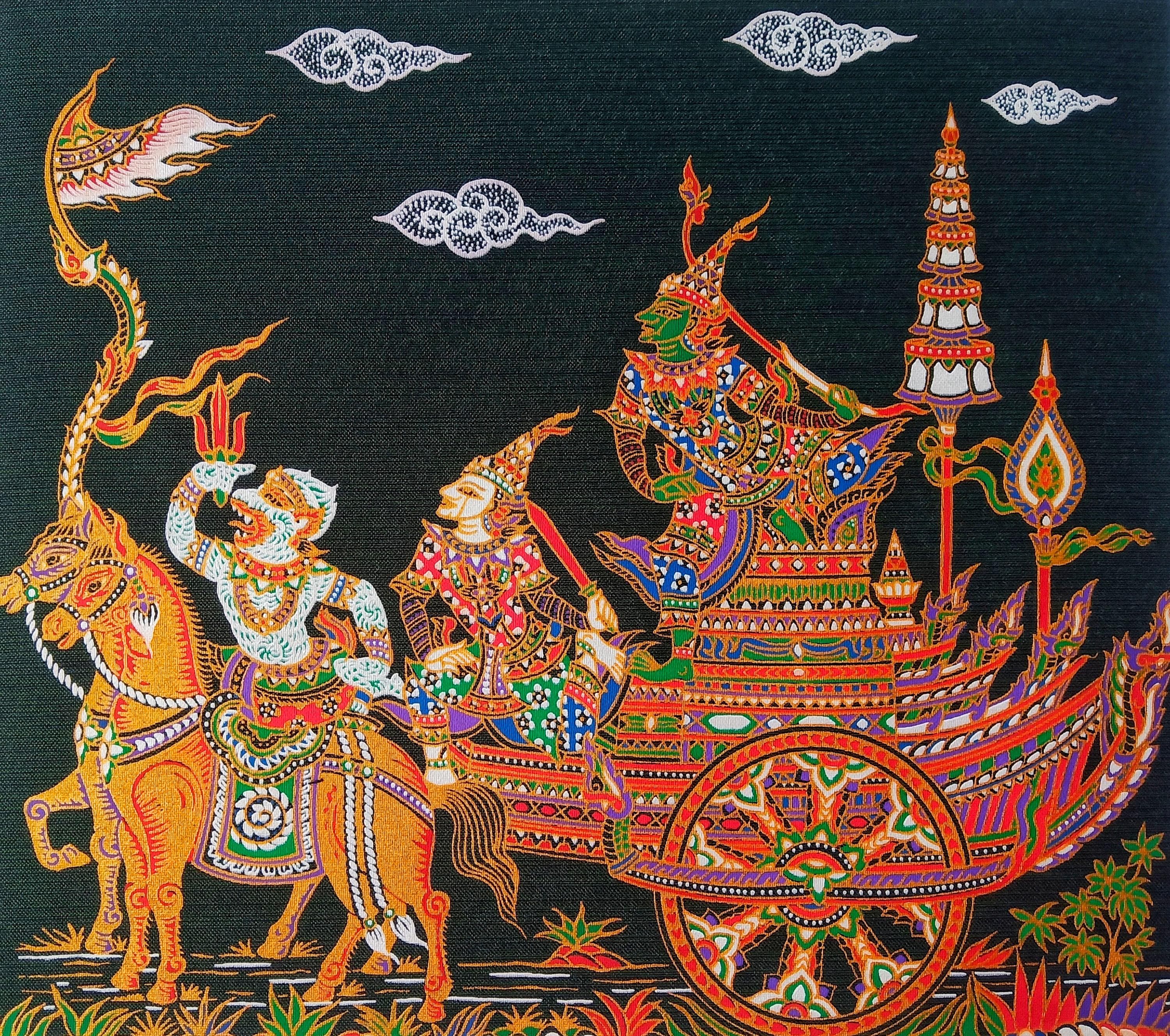 ヴィンテージ タイ 伝統舞踊 エキゾチック 絵画 壁掛け Thai Silk Screen Art Print: Traditional Asian Decor, Hand-pulled