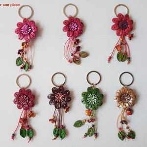 Chaveiro de couro genuíno artesanal feminino moda flor chaveiro bolsa bolsa charme acessórios n.º 14-2-1