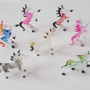 Hand Blown Glass Animal Figurine: Miniature Horse, Unicorn, Zebra No.31-1