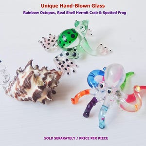 Glass Rainbow Octopus Hermit Crab Real Shell Spotted Frog Figurine Art No.18-2