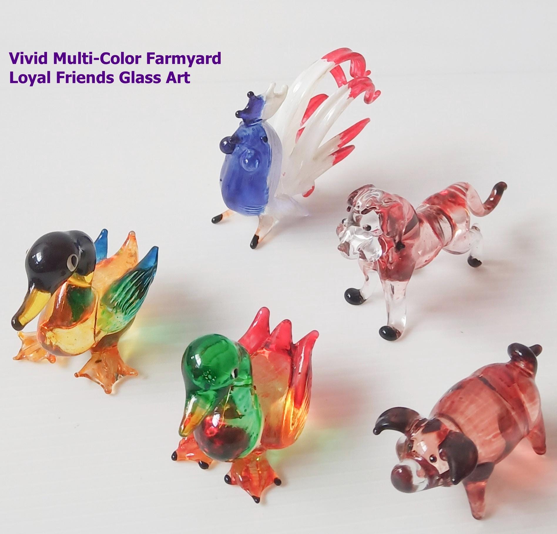 Glass Rooster Duck Pig Dog Farmyard Animal Figurine Hand Blown Art